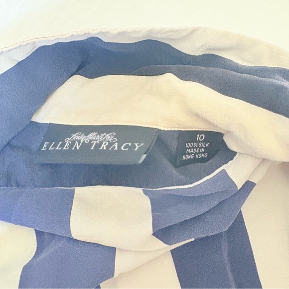 Ellen Tracy Women’s 100% Silk Striped Button Down Shirt - Picture 4 of 5
